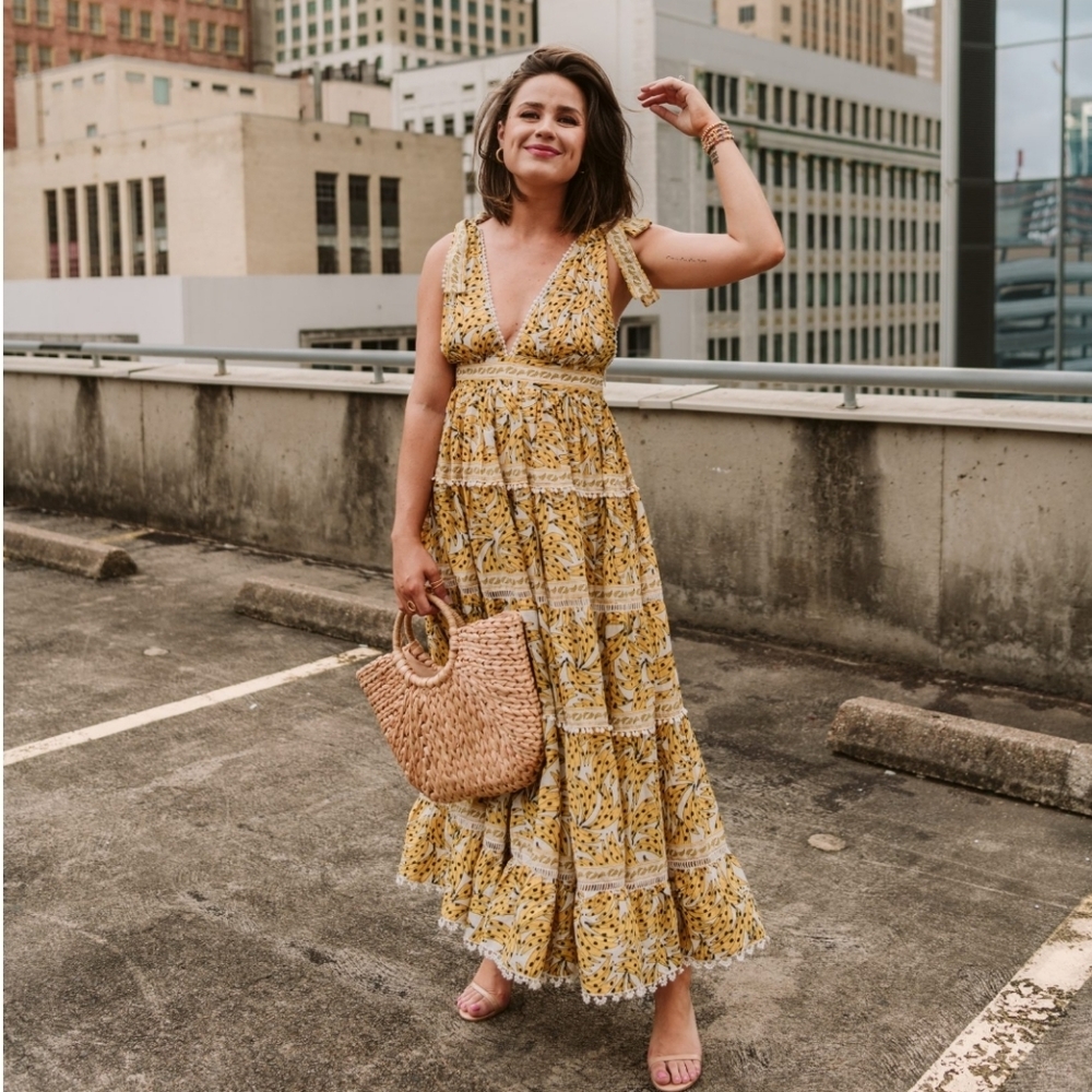 Farm Rio Yellow Printed Long Dress